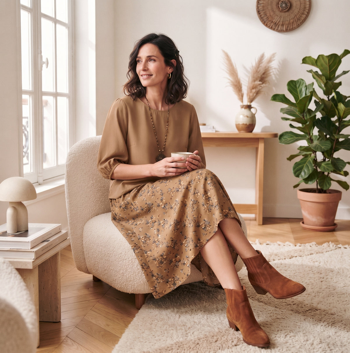 Ensemble Chemisier & Jupe Longue Fleurie