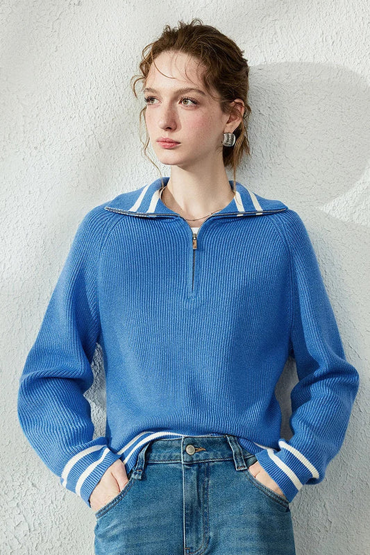 Le Pull en Maille Rayé Demi-Zip