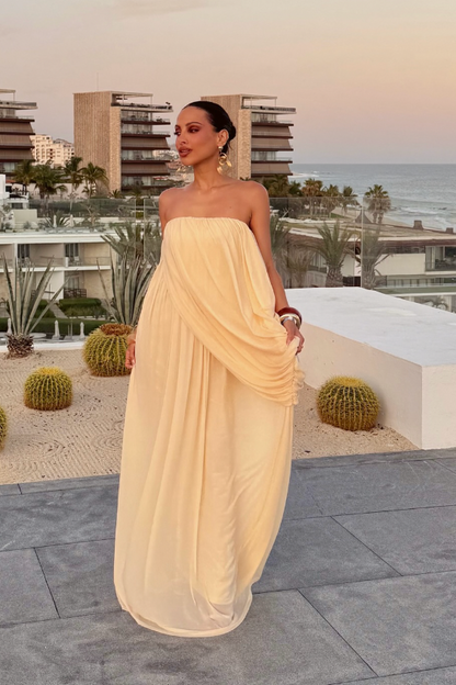 Robe Longue Bustier Plissée - L'Élégance Riviera
