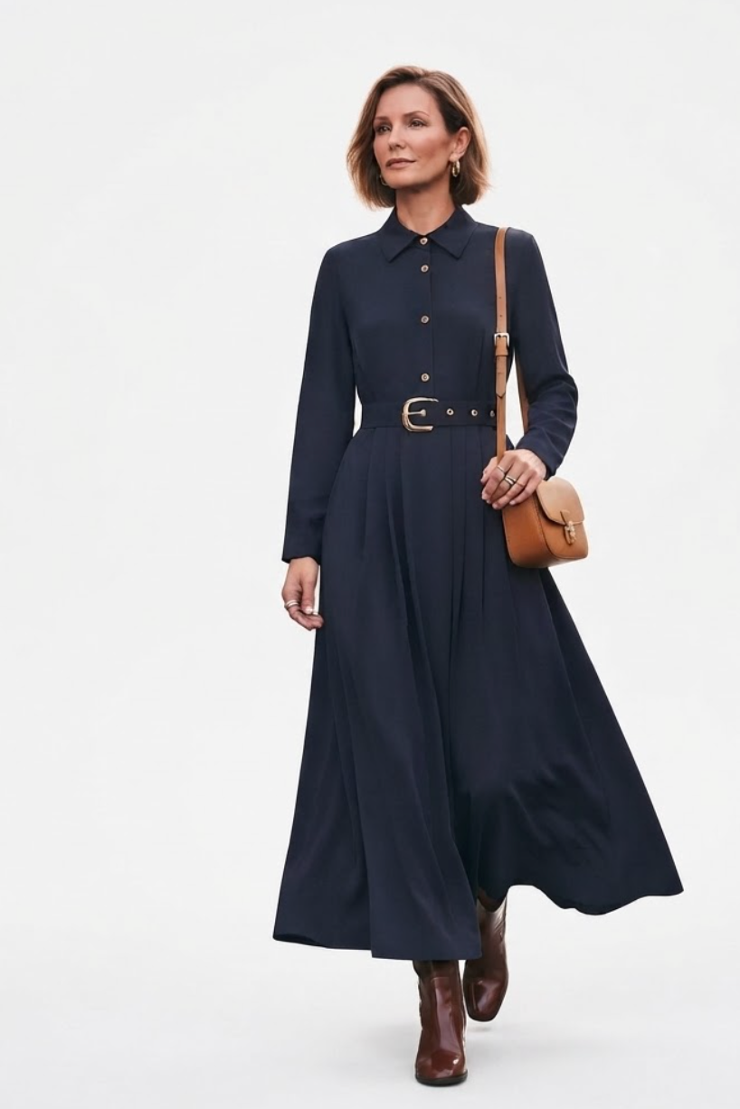 Robe Longue Fluide Boutonnée