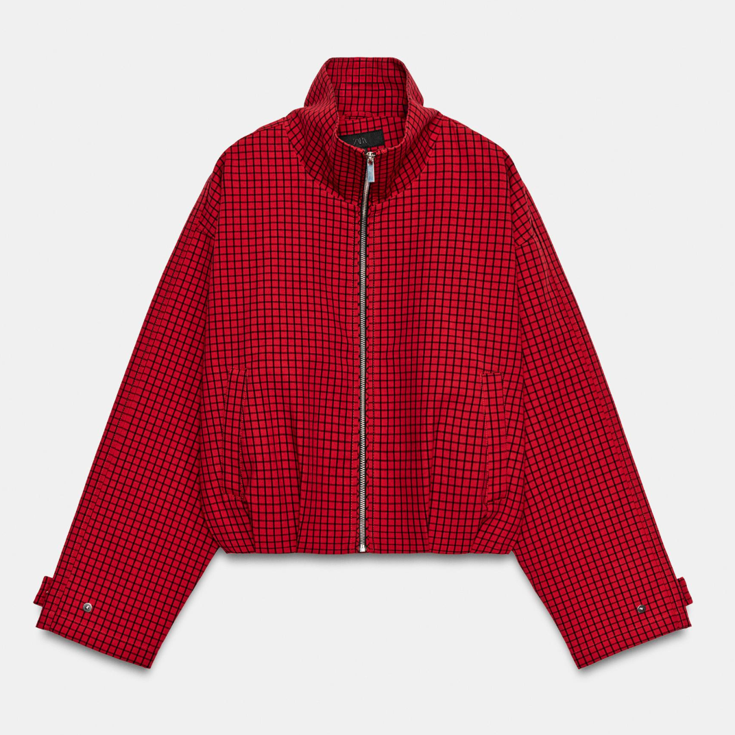 Veste Courte à Carreaux Zippée