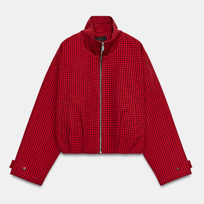 Veste Courte à Carreaux Zippée