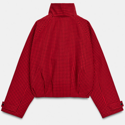 Veste Courte à Carreaux Zippée