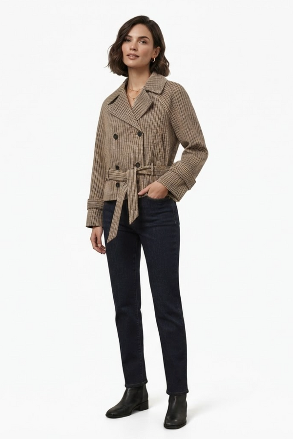 Veste Courte à Carreaux et Ceinture