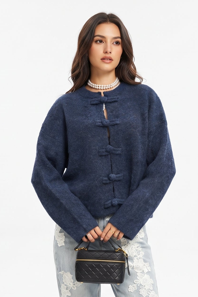 La Veste en Maille Rétro à Boucle Chinoise⎥L'Élégance Singulière