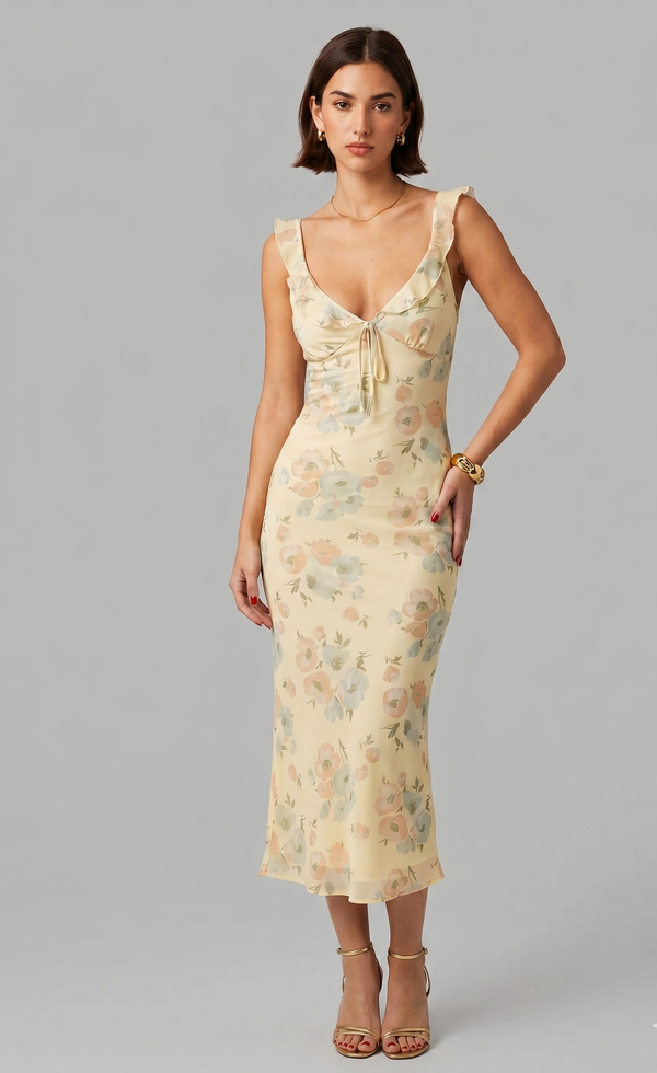 Robe flora dos nu à Volants & l'essence de l'été coquette