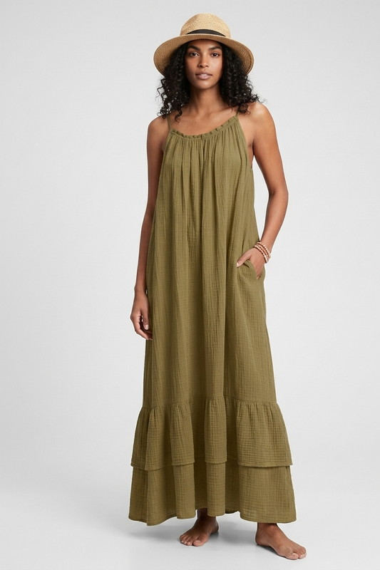 Robe soline en gaze de coton à bretelles & la légèreté absolue