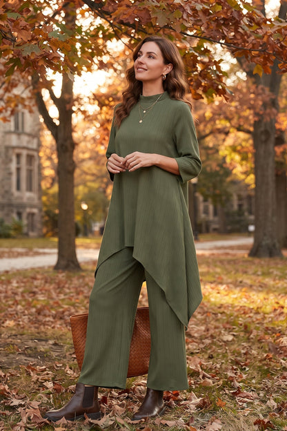 Ensemble Col Montant Côtelé⎮Pantalon Large