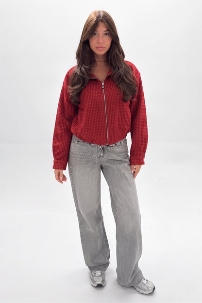 Veste Courte à Carreaux Zippée
