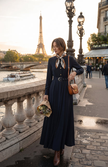Robe Longue Fluide Boutonnée