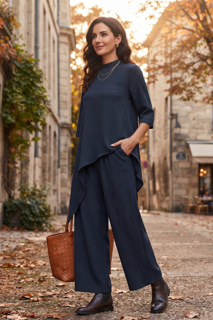 Ensemble Col Montant Côtelé⎮Pantalon Large