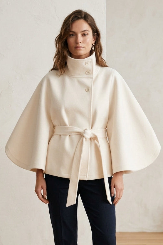 Manteau Ceinturé Col Montant  L'Élégance Enveloppante