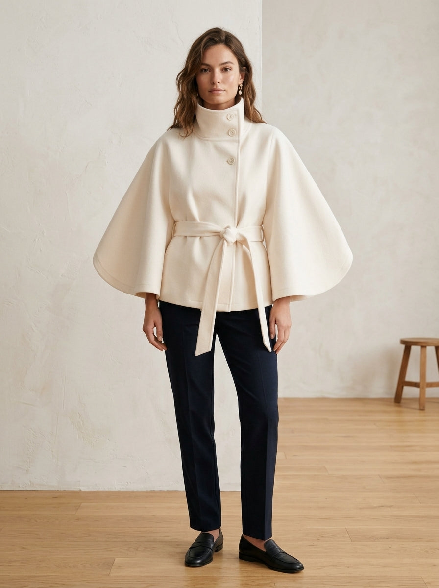 Manteau Ceinturé Col Montant  L'Élégance Enveloppante