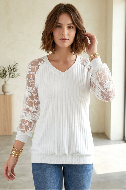 Le Pull-Over à Manches en Dentelle Transparente