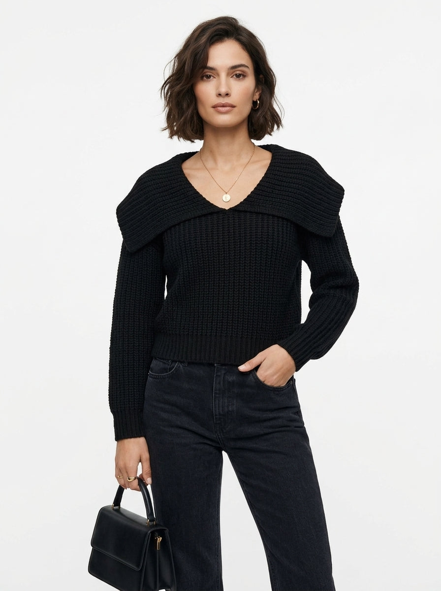 Pull Col Rabattu en Maille