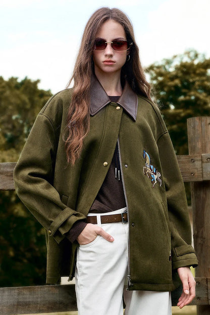 La Veste Longue en Daim & Velours Brodé