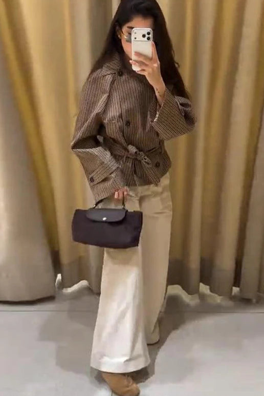 Veste Courte à Carreaux et Ceinture
