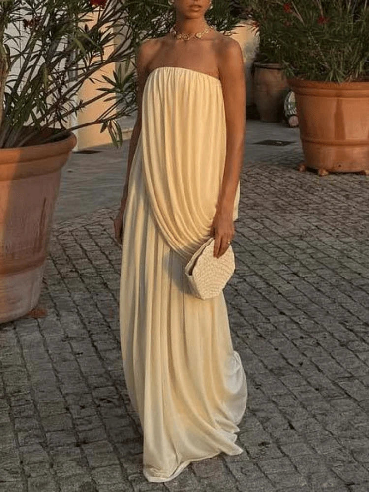 Robe Longue Bustier Plissée - L'Élégance Riviera