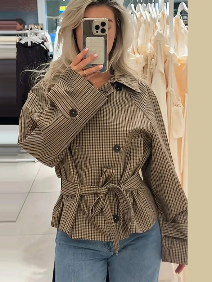 Veste Courte à Carreaux et Ceinture