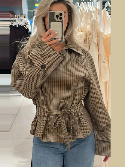 Veste Courte à Carreaux et Ceinture