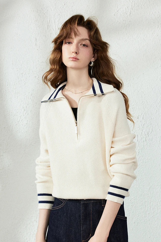 Le Pull en Maille Rayé Demi-Zip