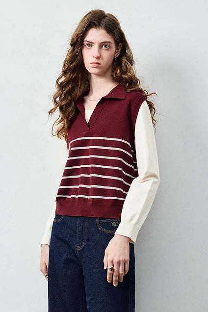 Le Pull Tricoté Effet Deux Pièces à Rayures Graphiques