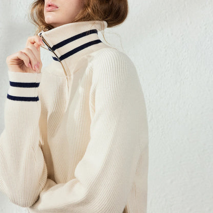 Le Pull en Maille Rayé Demi-Zip