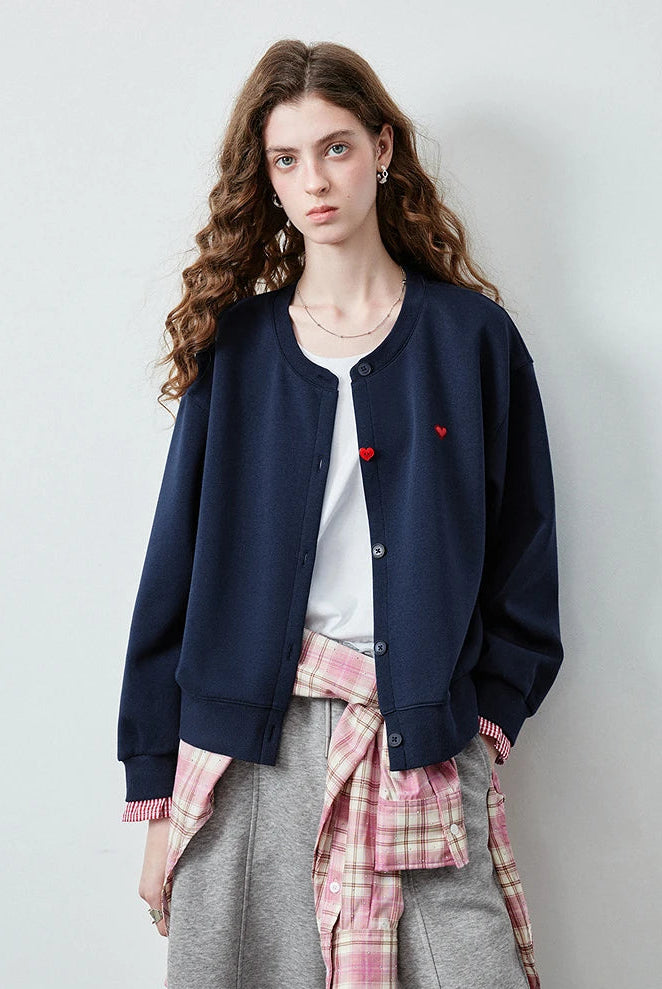 Le Sweat-Shirt Zippé Patchwork & Broderie Cœur