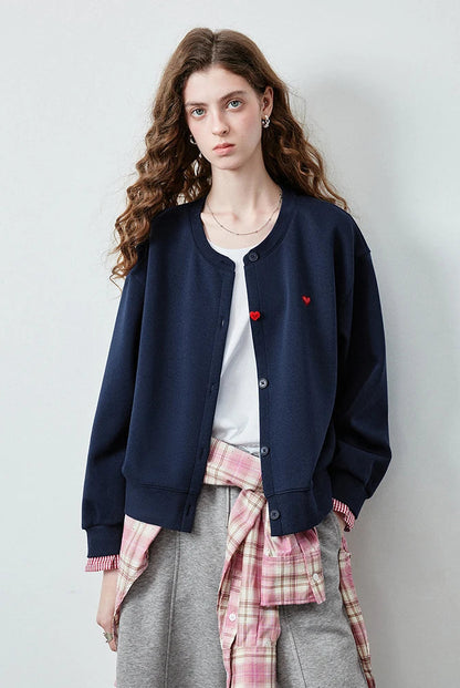 Le Sweat-Shirt Zippé Patchwork & Broderie Cœur