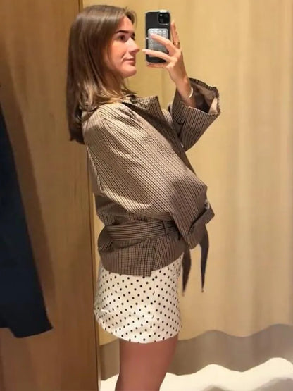 Veste Courte à Carreaux et Ceinture