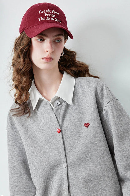 Le Sweat-Shirt Zippé Patchwork & Broderie Cœur