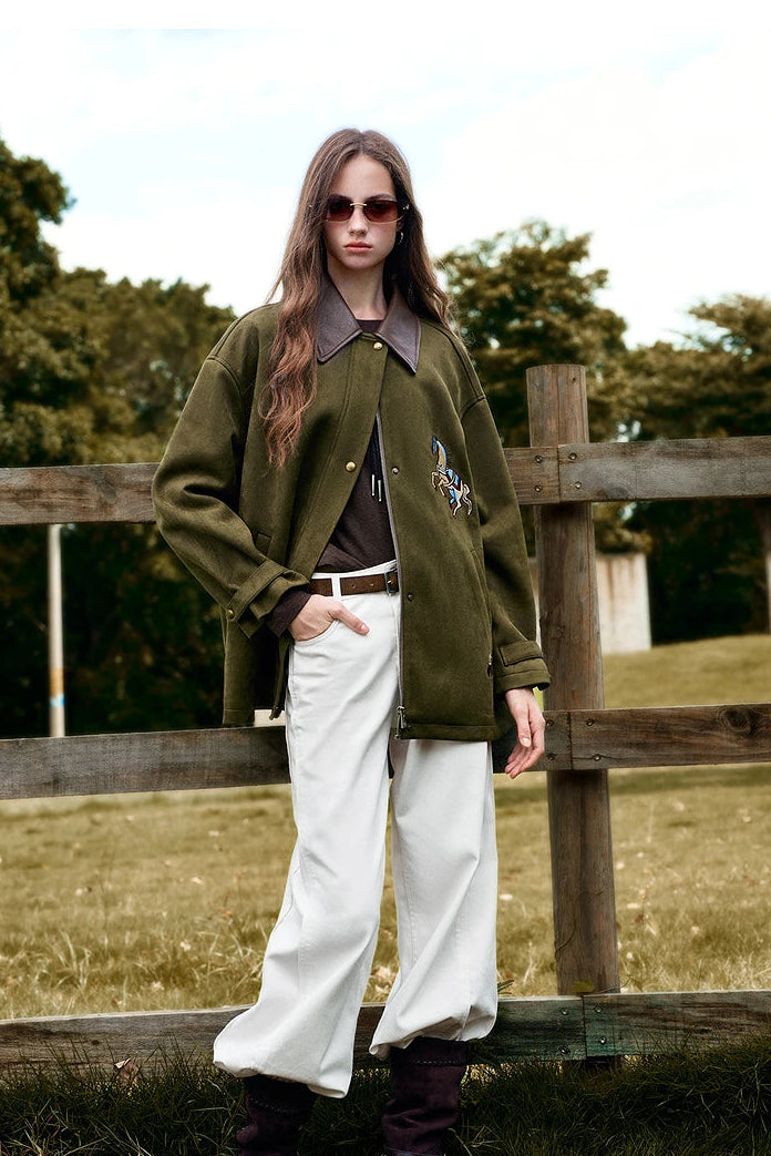 La Veste Longue en Daim & Velours Brodé