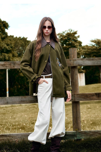 La Veste Longue en Daim & Velours Brodé