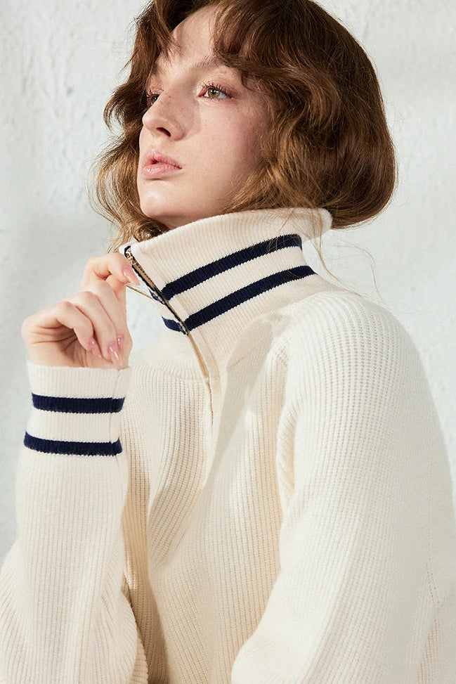 Le Pull en Maille Rayé Demi-Zip
