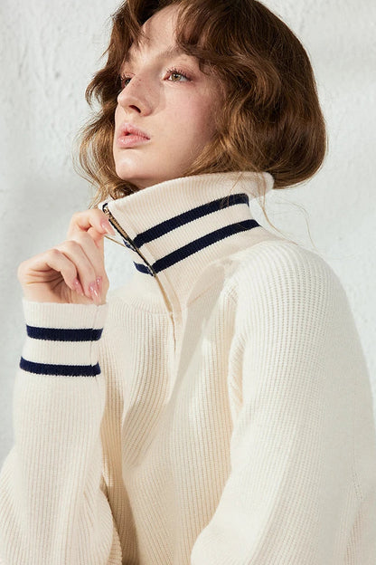 Le Pull en Maille Rayé Demi-Zip