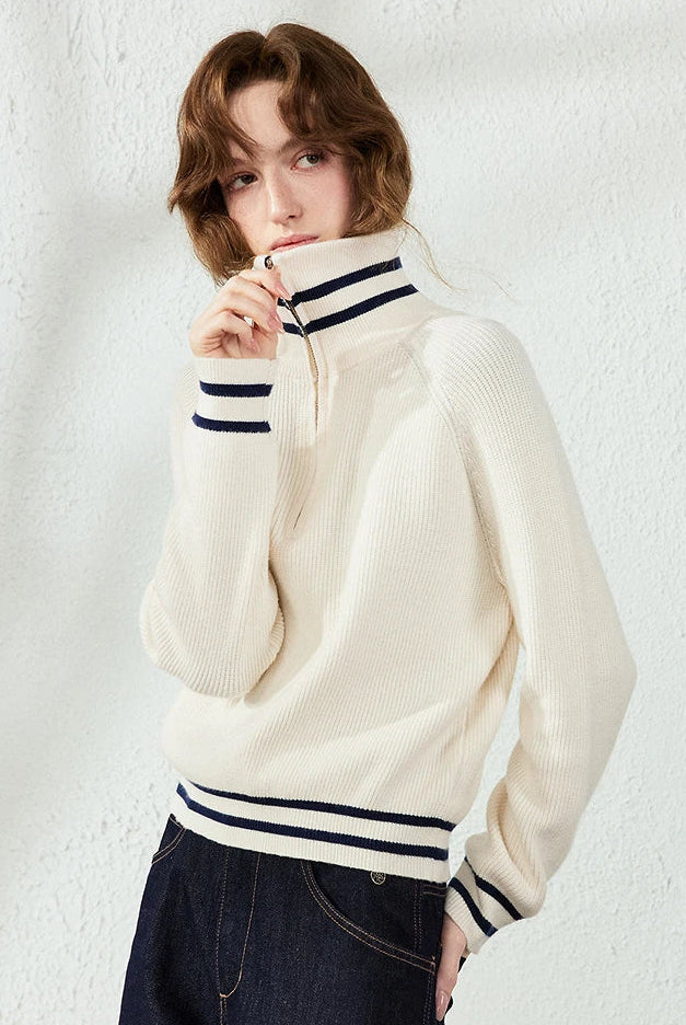 Le Pull en Maille Rayé Demi-Zip