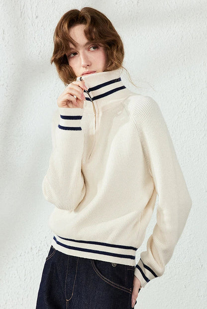 Le Pull en Maille Rayé Demi-Zip