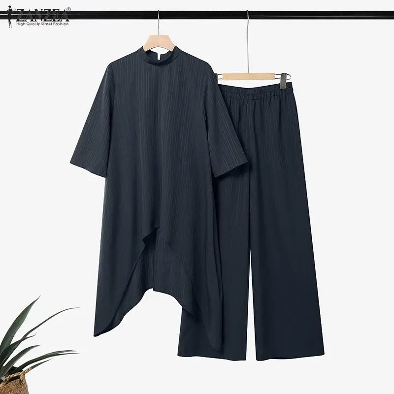 Ensemble Col Montant Côtelé⎮Pantalon Large
