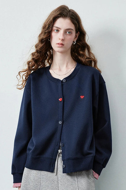 Le Sweat-Shirt Zippé Patchwork & Broderie Cœur