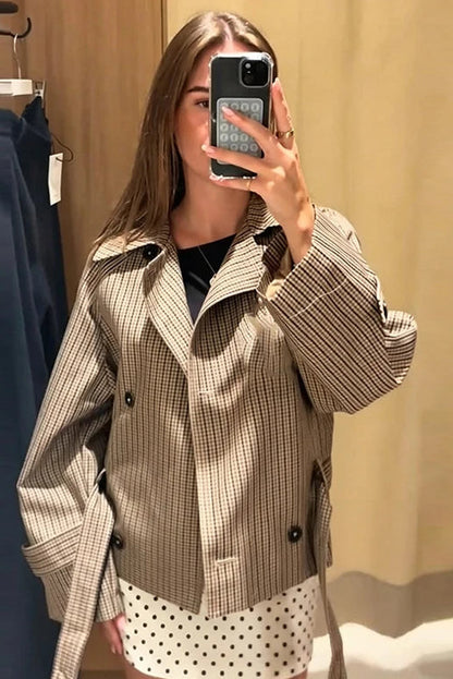Veste Courte à Carreaux et Ceinture