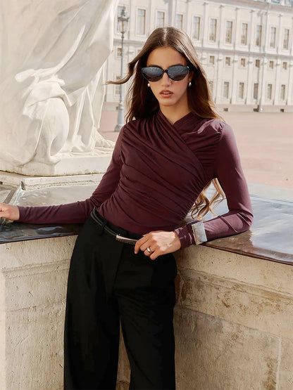 Le Top Plissé à Col en V⎮L'Essentiel Élégant