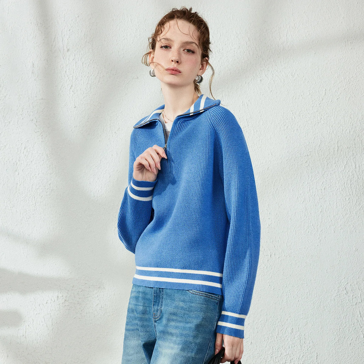 Le Pull en Maille Rayé Demi-Zip
