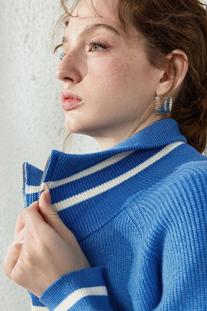 Le Pull en Maille Rayé Demi-Zip