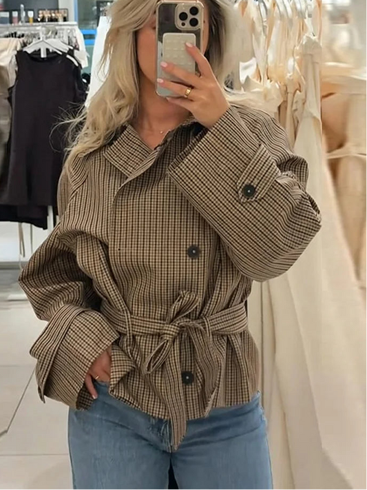 Veste Courte à Carreaux et Ceinture