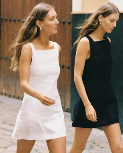 Robe Jade à col carré en coton & lin