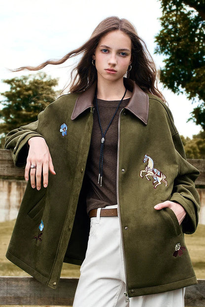 La Veste Longue en Daim & Velours Brodé
