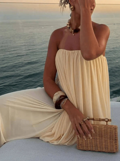 Robe Longue Bustier Plissée - L'Élégance Riviera