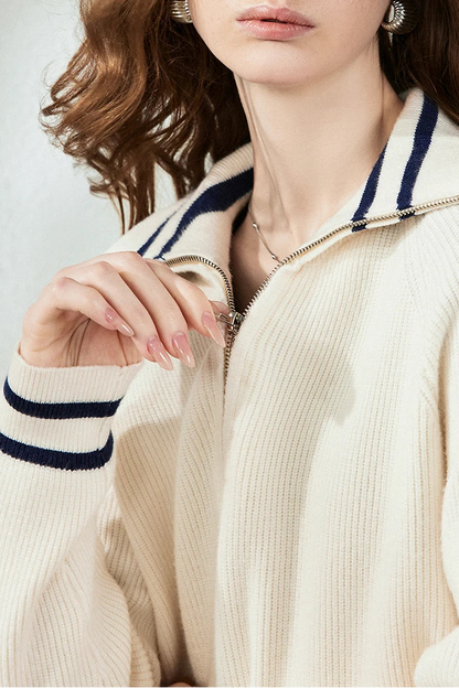 Le Pull en Maille Rayé Demi-Zip