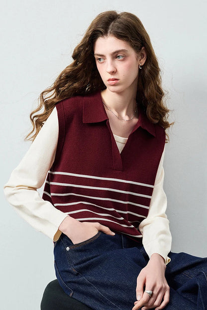 Le Pull Tricoté Effet Deux Pièces à Rayures Graphiques
