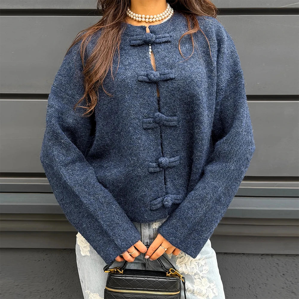 La Veste en Maille Rétro à Boucle Chinoise⎥L'Élégance Singulière